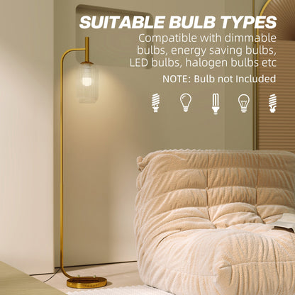 HOMCOM Floor Lamp for Living Room with Glass Lampshade, Modern Standing Lamp with Foot Switch for Bedroom, Bulb not Included, Gold Tone