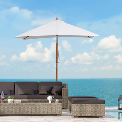 Outsunny 2m x 1.5m Garden Parasol Umbrella with Tilting Sunshade Canopy, Outdoor Market Table Umbrella with Wood and Bamboo Frame, Cream White