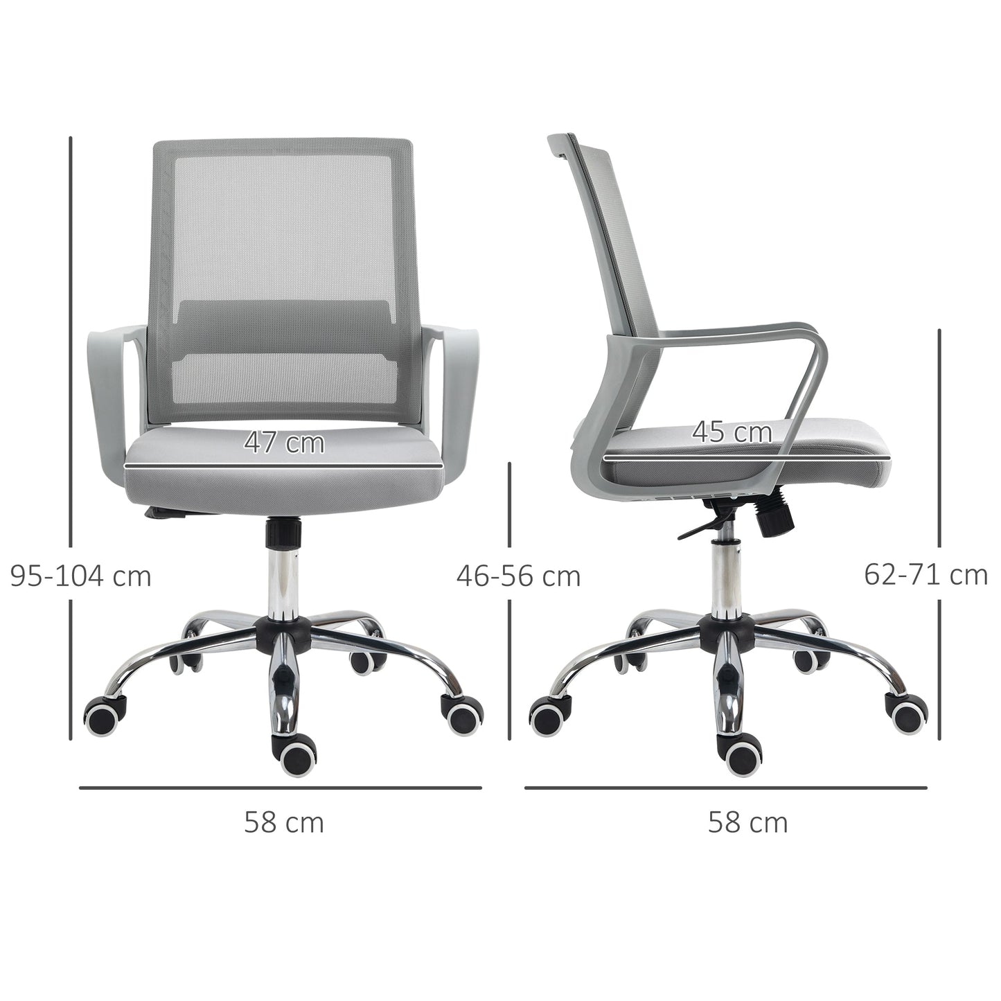 Vinsetto Ergonomic Desk Chair Mesh Office Chair with Adjustable Height Armrest and 360\'c2\'b0 Swivel Castor Wheels Grey