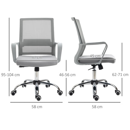 Vinsetto Ergonomic Desk Chair Mesh Office Chair with Adjustable Height Armrest and 360\'c2\'b0 Swivel Castor Wheels Grey
