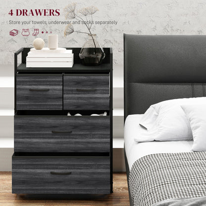 HOMCOM Rustic Chest of Four Fabric Drawers - Black