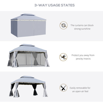 Outsunny 3 x 4m Aluminium Garden\'c2\'a0Gazebo, Marquee Canopy Shelter Pavilion Party Tent with Nets and Curtains for Garden and Deck, Grey