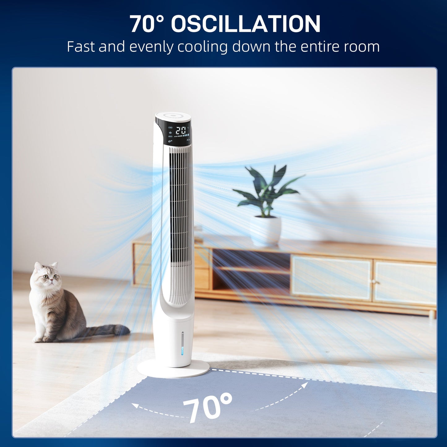 HOMCOM Air Cooler with LED Display and Remote Control, Oscillating Ice Cooling Fan with 3 Speeds, 4 Modes, 12 Hour Timer, White