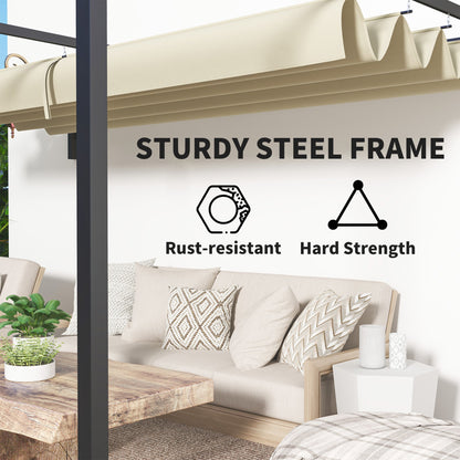 Outsunny 3 x 4m Lean To Steel Pergola, with Moving Fabric Canopy - Khaki