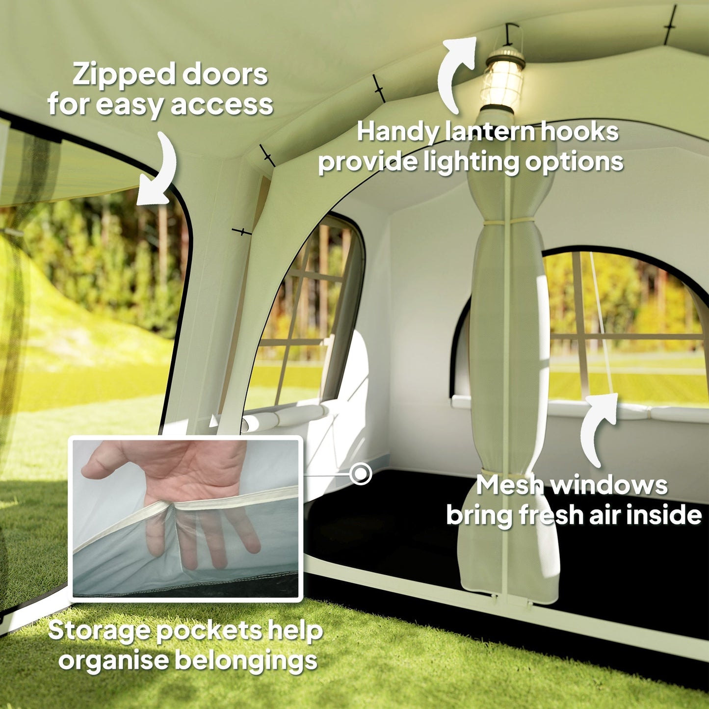 Outsunny 3-4 Man Tunnel Tent, Family Camping Tent with Porch, Bedroom and Living Area, Sewn in Groundsheet, 3000mm Waterproof, Portable with Bag for Hiking, Festival, Backpacking, Khaki
