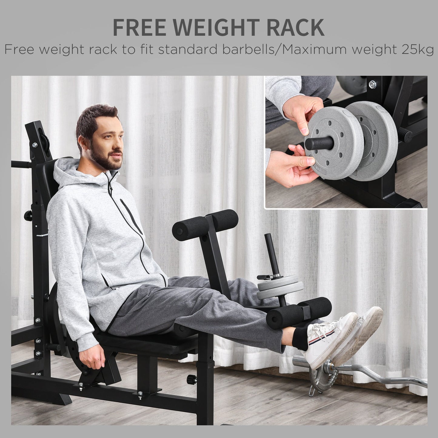 HOMCOM Weight Bench with Adjustable Barbell Rack, Leg Extension, Preacher Curl Pad and 20kg Barbell Set