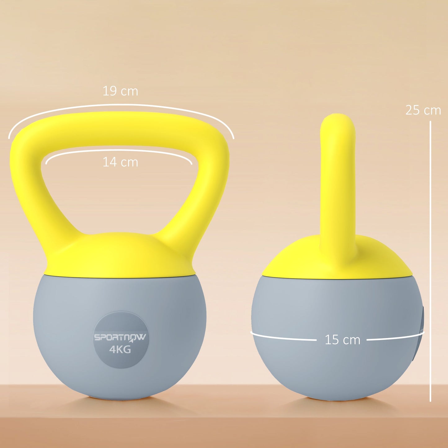 SPORTNOW Soft Kettlebell, 4kg Kettle Bell with Non-Slip Handle for Home Gym Weight Lifting and Strength Training, Yellow and Grey