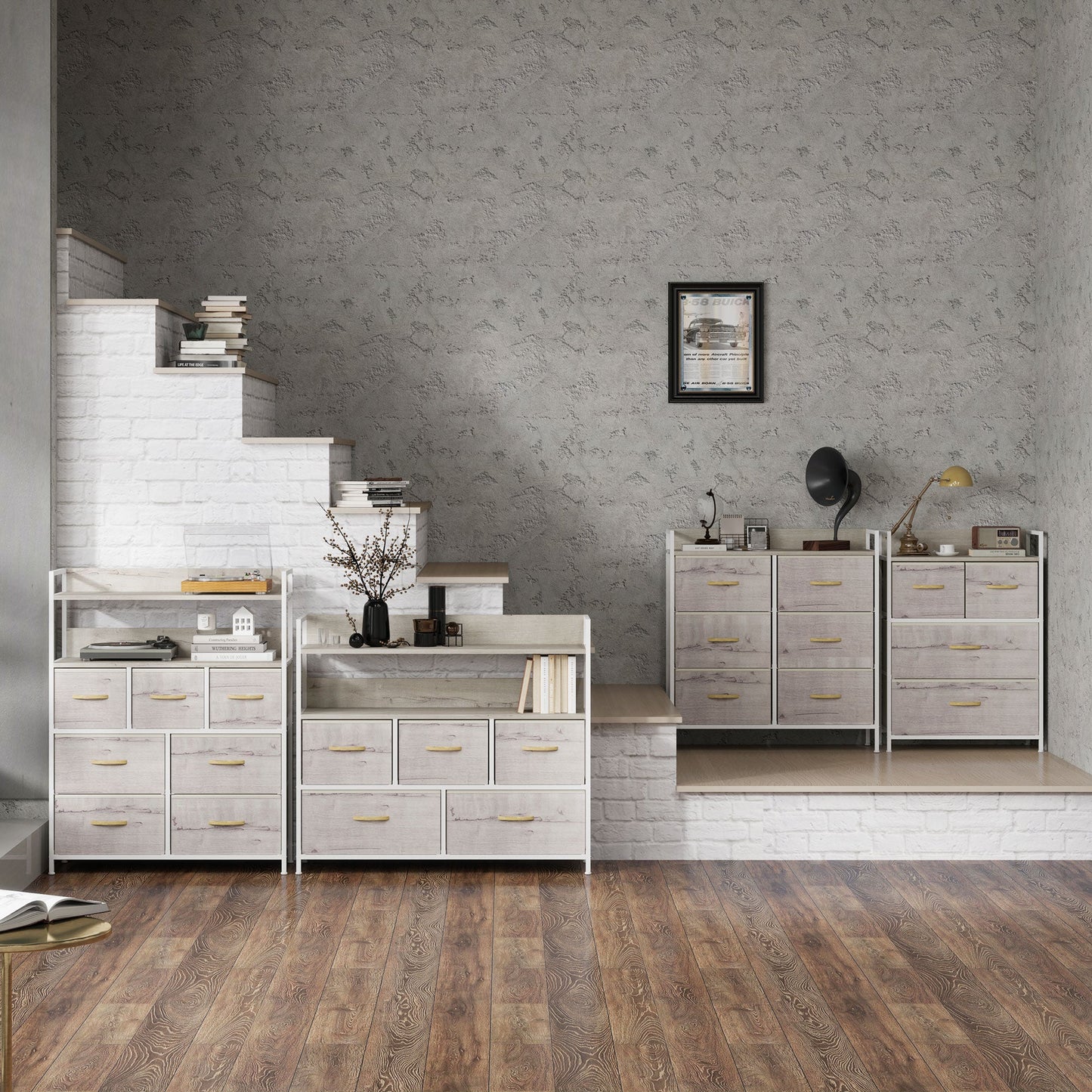 HOMCOM Rustic Chest of Six Fabric Drawers - Natural