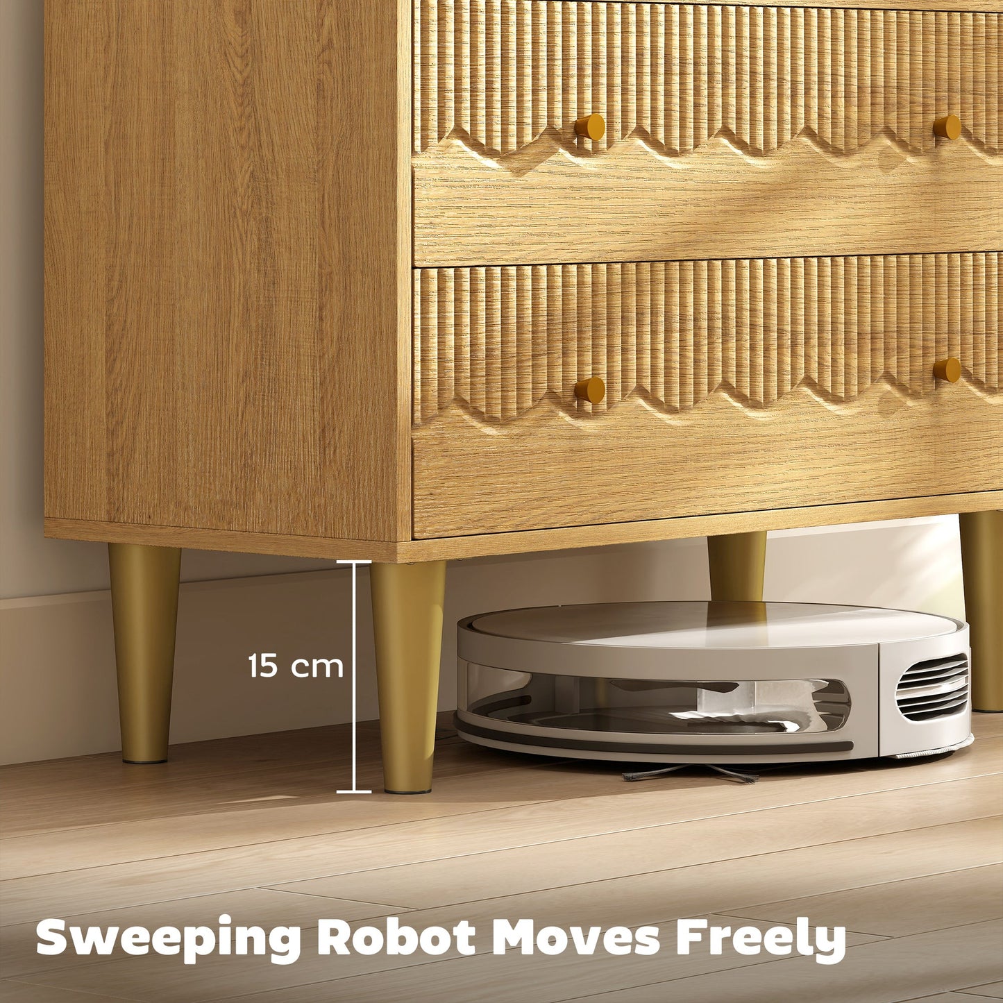 HOMCOM Dresser for Bedroom 3 Drawer Chest of Drawers with Steel Frame for Living Room in Oak