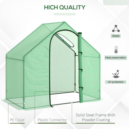Outsunny Walk In Mini Greenhouse Garden Outdoor Flower Planter Steel Frame w/ Zipped Door & Window, PE Cover, 180 x 100 x 168CM, Green