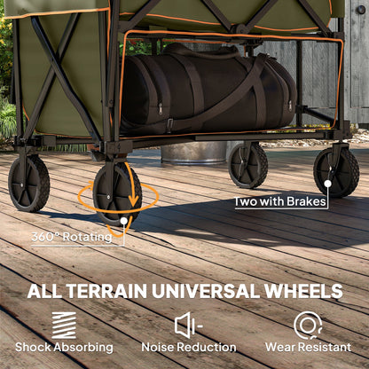 Outsunny Double Decker Folding Trolley on Wheels, 200KG & 350L Capacity Collapsible Wagon Festival Trolley Cart with 134cm Extended for Camping Sports Shopping Garden and Beach, Grey