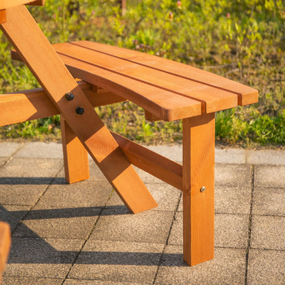 Outsunny 6 Seater Wooden Picnic Table and Garden Benches Set, Round Garden Dining Set with 3 Benches and Umbrella Hole Outdoor Garden Park, Brownish Red