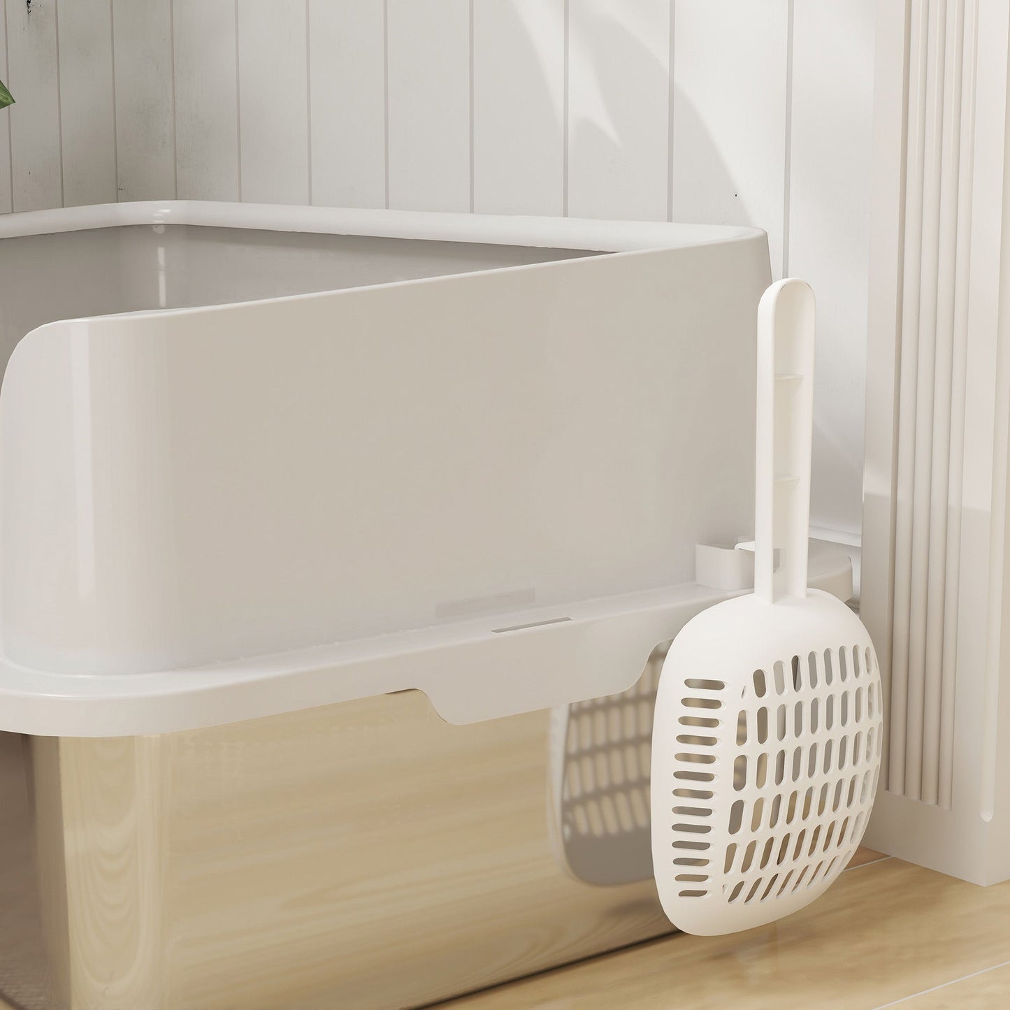 PawHut Stainless Steel Litter Box with Detachable Rim, Scoop, Easy Cleaning, Odour-Resistant, 60 x 40 x 28 cm