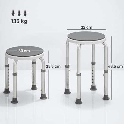 HOMCOM 360° Swivel Shower Chair, Height Adjustable Aluminium Shower Stool with Non-Slip Feet for Disabled, Elderly, Grey