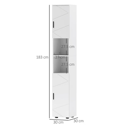 kleankin Line Embossed Tall Bathroom Storage Cabinet - White