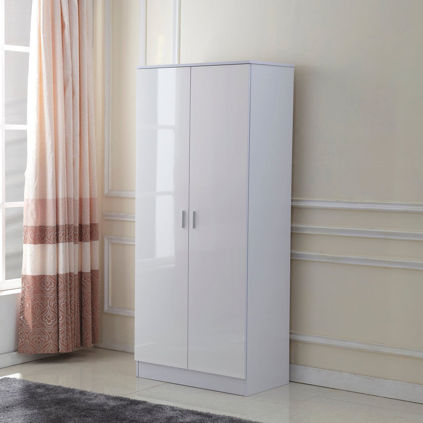 HOMCOM High Gloss 3 Piece Trio Bedroom Furniture Set Wardrobe + Chest Of Drawer + Bedside White