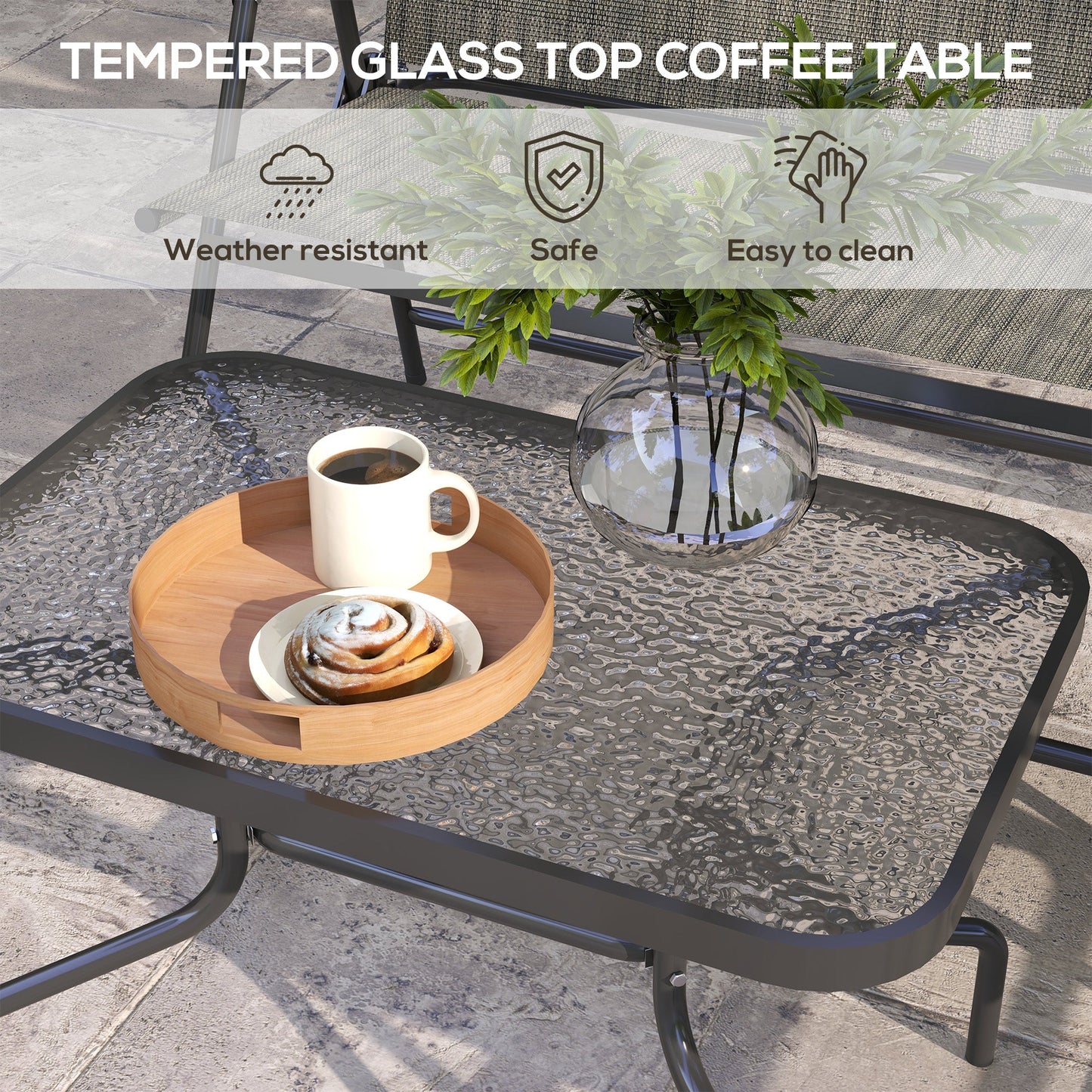 Outsunny Outdoor\'c2\'a04 Pieces Patio Furniture Set with Breathable Mesh Fabric\'c2\'a0Seat & Backrest,\'c2\'a0Garden Set with Two Foldable Armchairs, a Loveseat &\'c2\'a0Glass\'c2\'a0Top\'c2\'a0Table, Mixed Brown