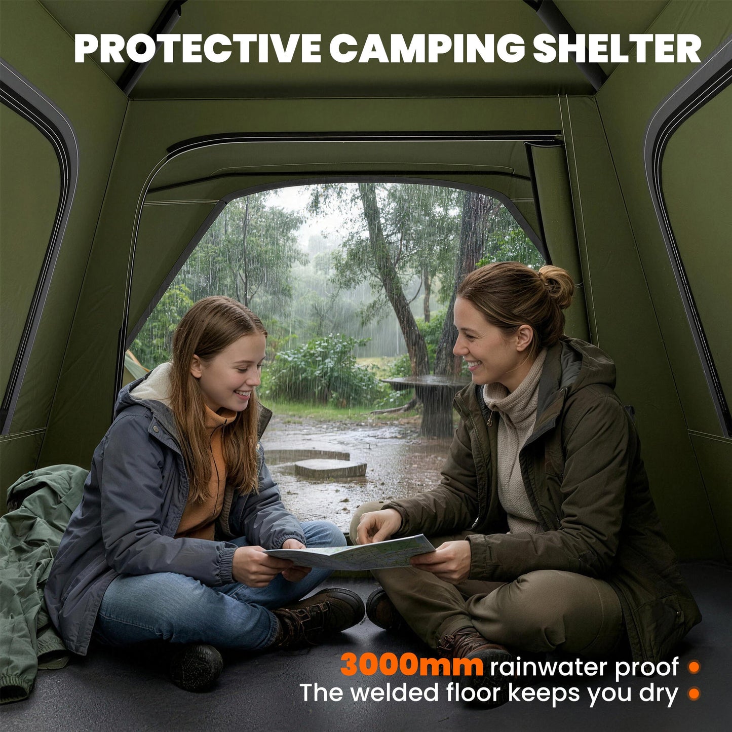 Outsunny Pop Up Tent 3000mm Waterproof Camping Tents with Mesh Windows 2-3 People Green