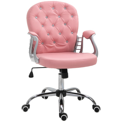 Vinsetto Office Chair Ergonomic 360\'c2\'b0 Swivel PU Diamante Padded Base 5 Castor Wheels for Home Work Pink