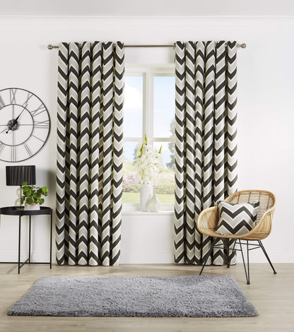 OLIVIA ROCCO Chevron Curtain Panels With Matching Cushion Covers Cotton Mix Easy Care