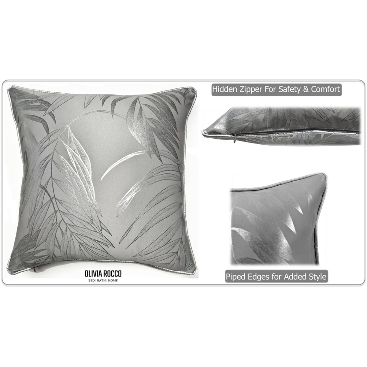 OLIVIA ROCCO Leaf Sparkle 2 Pack Cushion Covers Leaf Silver Modern Decorative Throw
