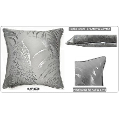OLIVIA ROCCO Leaf Sparkle 2 Pack Cushion Covers Leaf Silver Modern Decorative Throw