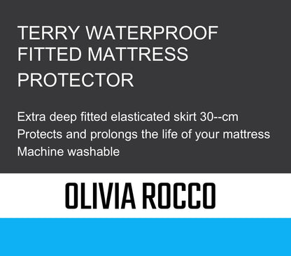 OLIVIA ROCCO Waterproof Terry Towel Mattress Protector With Deep Skirt Highly Absorbent