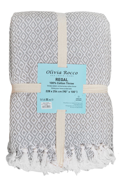 OLIVIA ROCCO Regal Handwoven Pure Cotton Throw Blanket Diamond Geometric Pattern