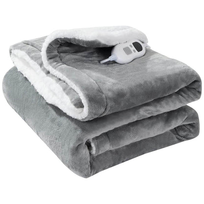 OLIVIA ROCCO Double Layer Electric Heated Throw Blanket Grey With Adjustable Heat