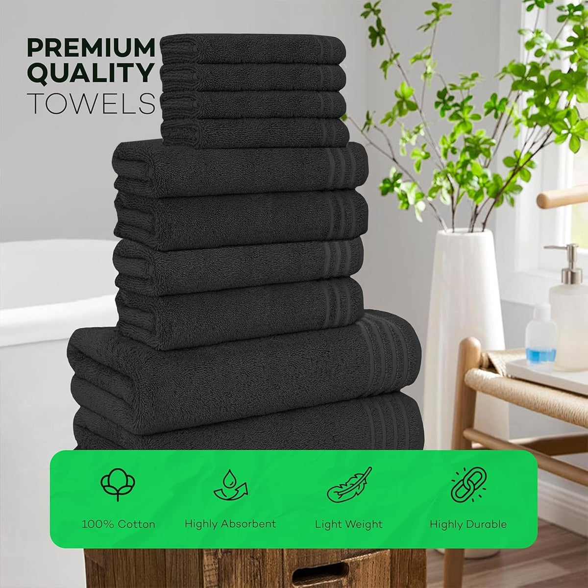 OLIVIA ROCCO Monaco 10 Piece Egyptian Cotton Towel Set 500 GSM With 4 Face Towels