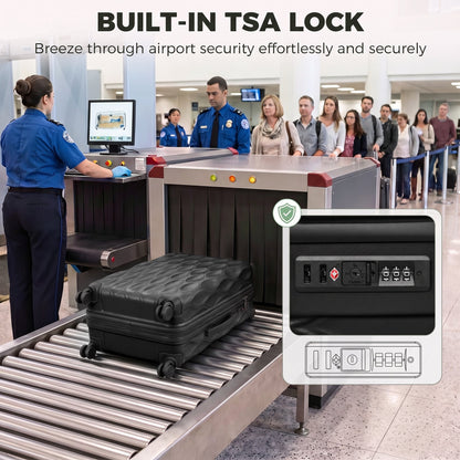 HOMCOM 22Inch 56cm Suitcase, ABS Hard Shell Carry On Luggage with TSA Lock, Spinner Wheels, Telescopic Handle, Black