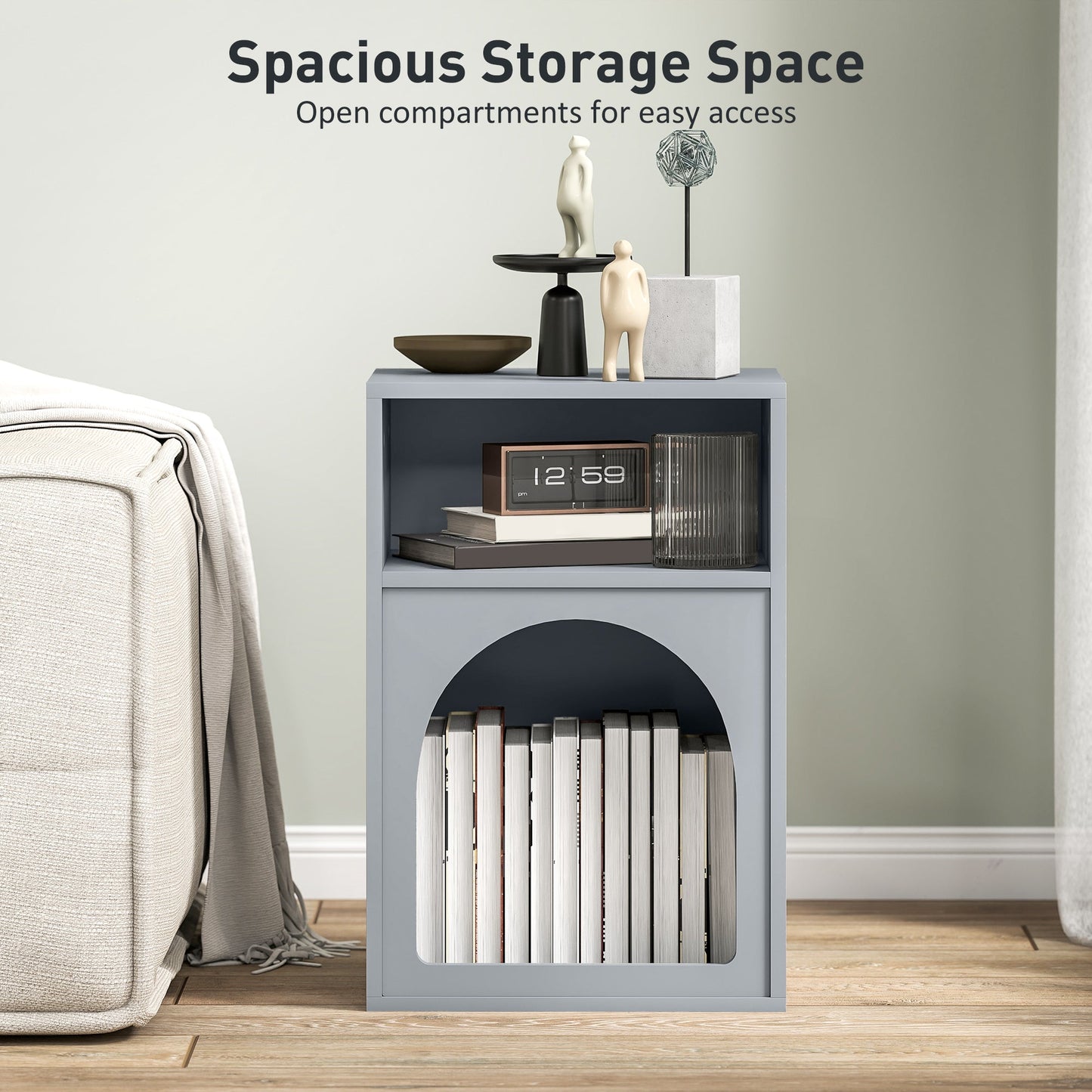 HOMCOM Bedside Table with 2 Open Compartments - Grey