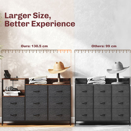 HOMCOM Chest of Eight Drawers, with Charging Station - Brown/Black