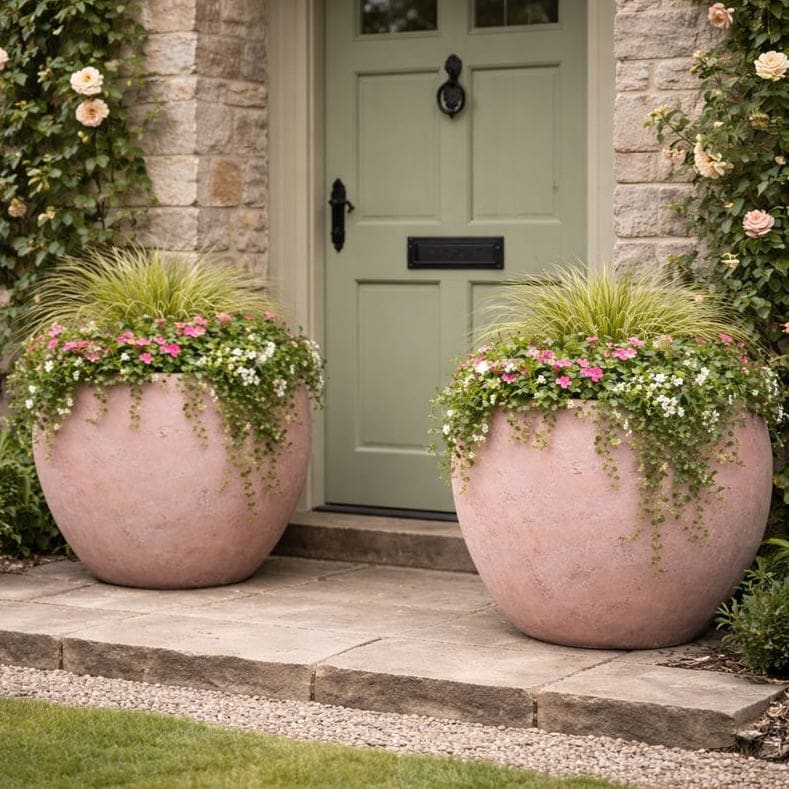 Orbello | Blushstone – 70cm Extra Large Concrete Sphere Planter – 207L Round Plant Pot