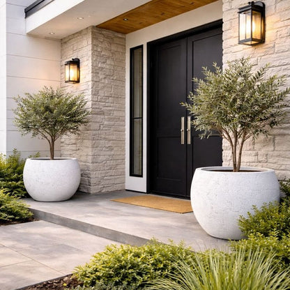 Orbello | White Mist – 70cm Extra Large Concrete Sphere Planter – 207L Round Plant Pot