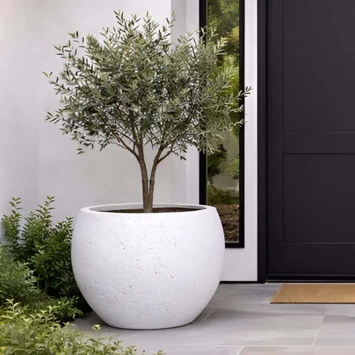 Orbello | White Mist – 70cm Extra Large Concrete Sphere Planter – 207L Round Plant Pot