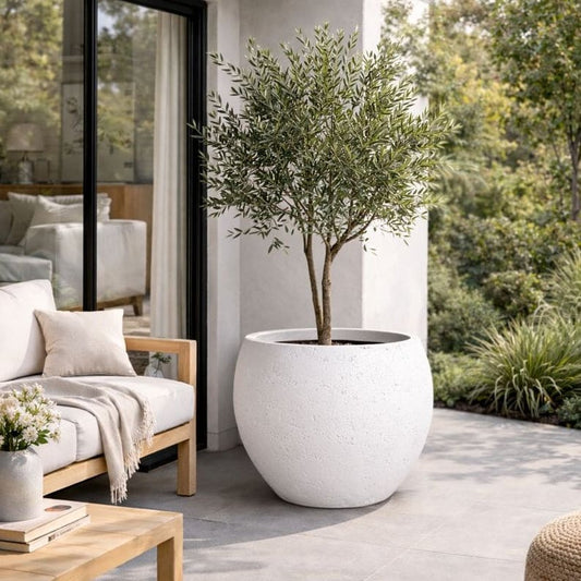 Orbello | White Mist – 70cm Extra Large Concrete Sphere Planter – 207L Round Plant Pot