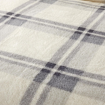 Orkney Check Fleece Duvet Set Grey Green Super Soft Luxurious Bedding Single Double King with Pillowcases Perfect for Winter Nights by OLIVIA ROCCO