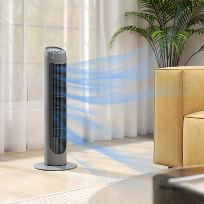 HOMCOM Tower Fan for Bedroom Cooling, 75cm Electric 70° Oscillating with 3 Speed Settings, Standing Floor Fan, Grey