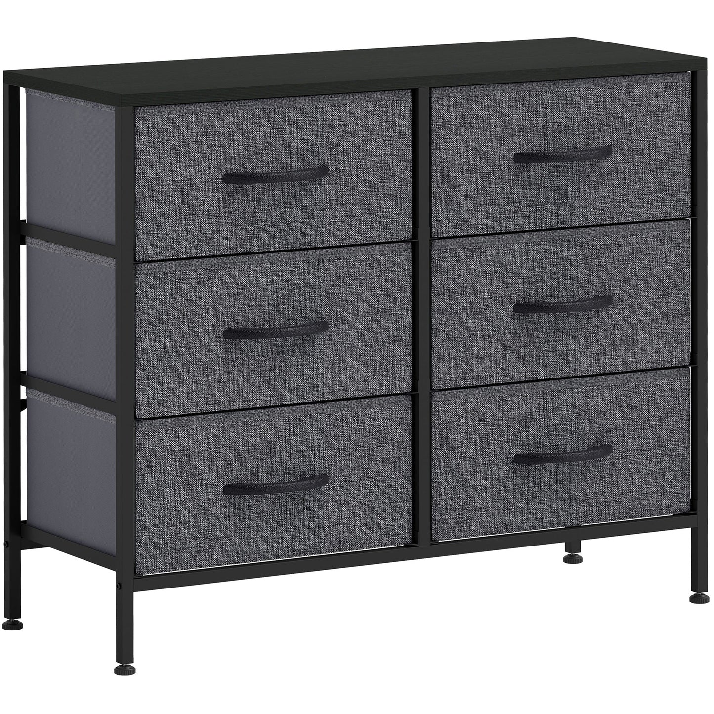 HOMCOM Fabric Chest of Drawers, Storage Drawers, Industrial Bedroom Dresser with 6 Fabric Drawers, Steel Frame and Wooden Top for Nursery, Living Room, Hallway, Black
