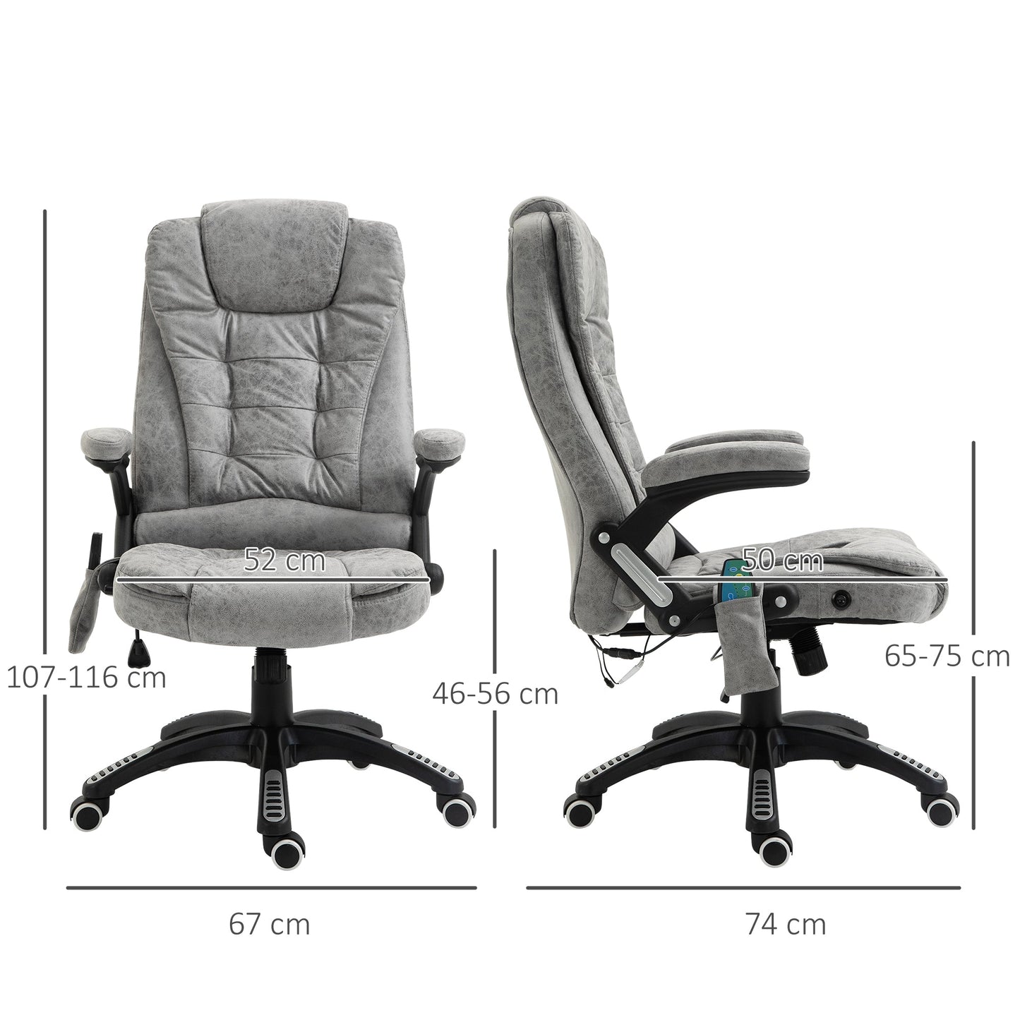 Vinsetto Massage Recliner Chair Heated Office Chair with Six Massage Points Microfiber Cloth 360\'c2\'b0 Swivel Wheels Grey