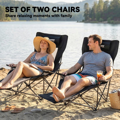 Outsunny Camping Chair Reclining Portable Camp Chair with Detachable Footrest Cup Holder Black