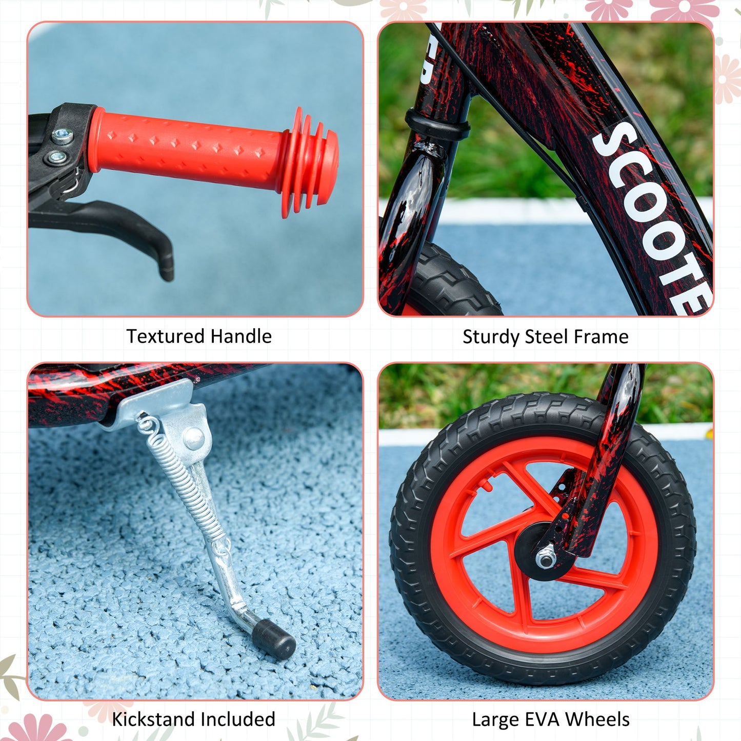 AIYAPLAY Kids Scooter with Adjustable Handlebar, Children's Kick Scooter with Non-slip Footplate, Rear Brake, Kickstand, Red