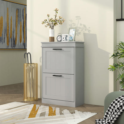 HOMCOM Two-Drawer Minimalistic Shoe Storage Cabinet, for 10 Shoes, Grey