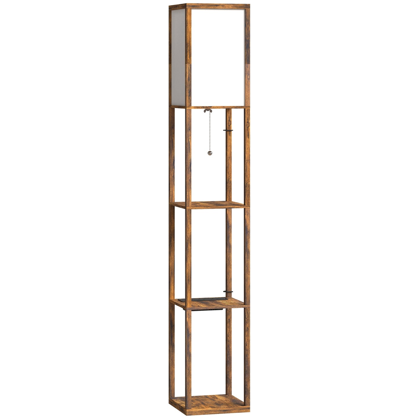 HOMCOM Floor Lamp with Shelves, 4 Layer Standing Lamp with USB Ports, 3 Colour Temperature, Rustic Brown