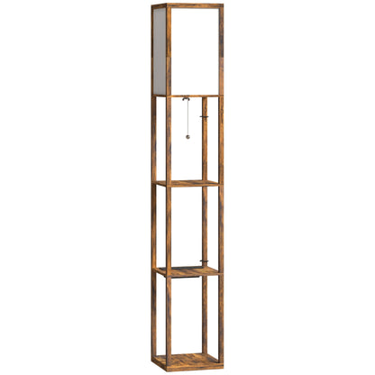 HOMCOM Floor Lamp with Shelves, 4 Layer Standing Lamp with USB Ports, 3 Colour Temperature, Rustic Brown