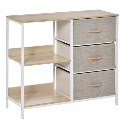 HOMCOM Chest of Drawers Storage  Dresser Cabinet Organizer with 3 Fabric Drawers and 2 Display Shelves for Living Room, Bedroom, Hallway, Beige