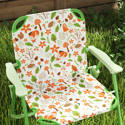 AIYAPLAY 4 Pieces Kids Garden Table and Chair Set with Adjustable Parasol, Folding Chairs, Table, Fox Pattern, Green