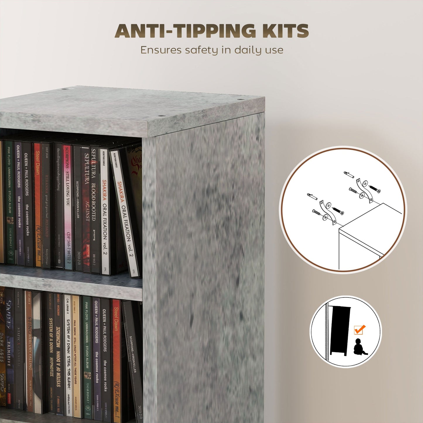 HOMCOM Set of 2 CD Media Display Shelf Unit Tower Rack with Adjustable Shelves, Grey