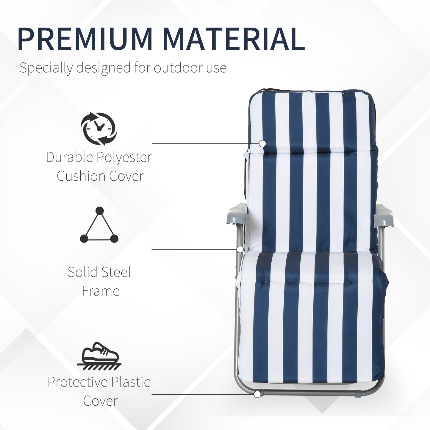 Outsunny 2Pc Folding Sun Loungers Set-Blue/White